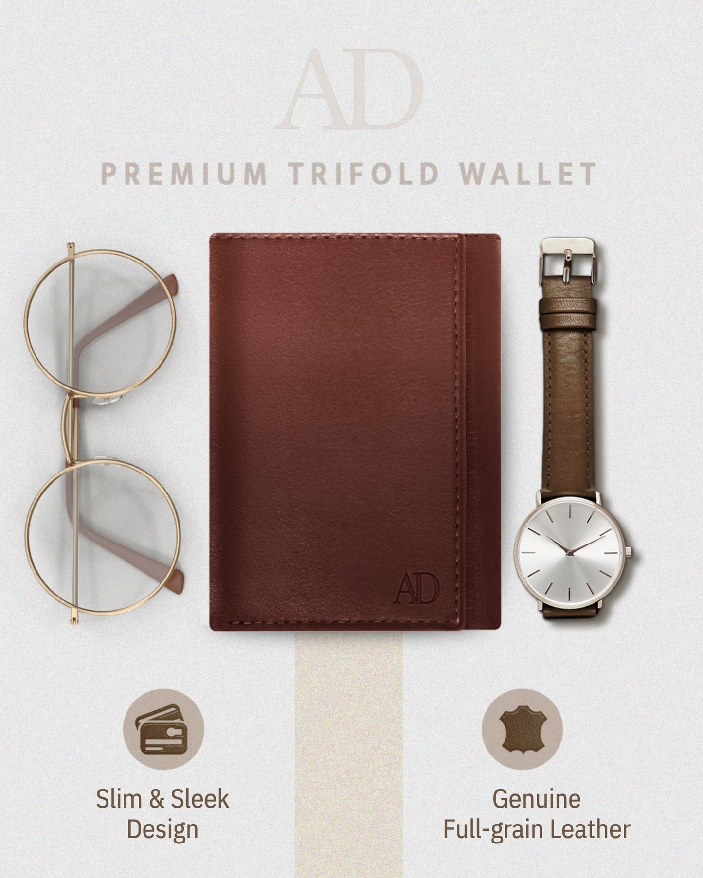 Genuine Leather Trifold Wallet – ID Window, 7 Card Slots, RFID Blocking