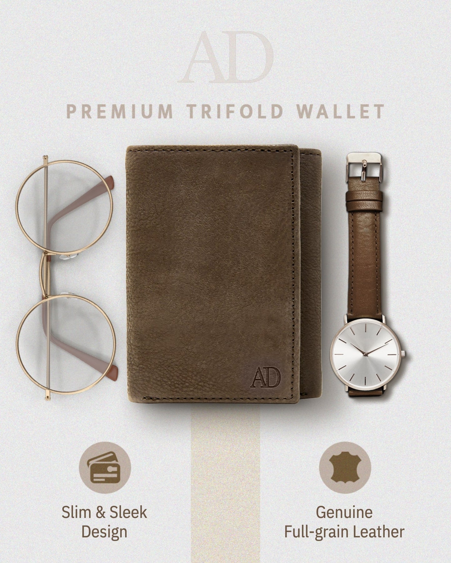 Genuine Leather Trifold Wallet – ID Window, 7 Card Slots, RFID Blocking