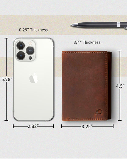 Genuine Leather Trifold Wallet – ID Window, 7 Card Slots, RFID Blocking