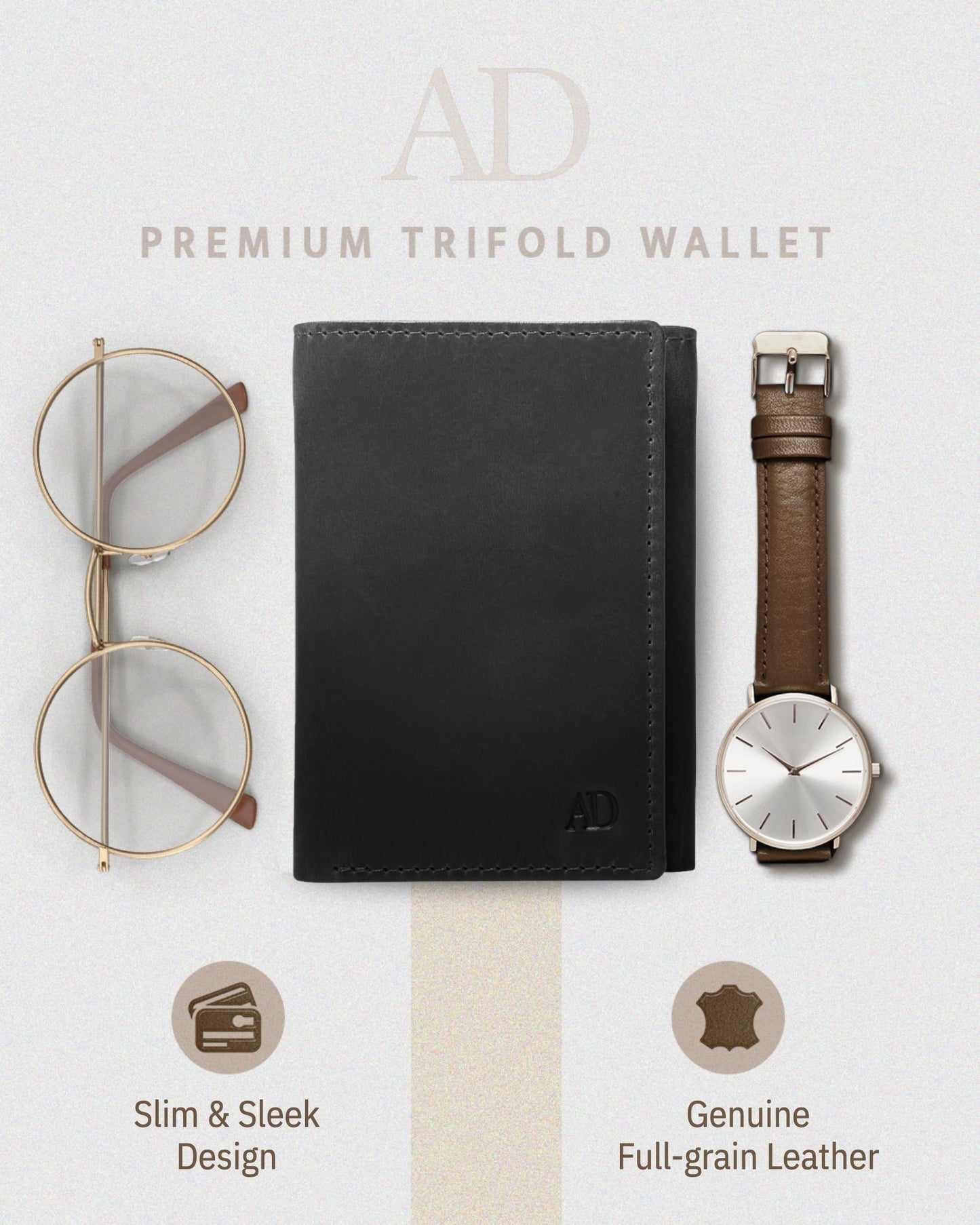 Genuine Leather Trifold Wallet – ID Window, 7 Card Slots, RFID Blocking