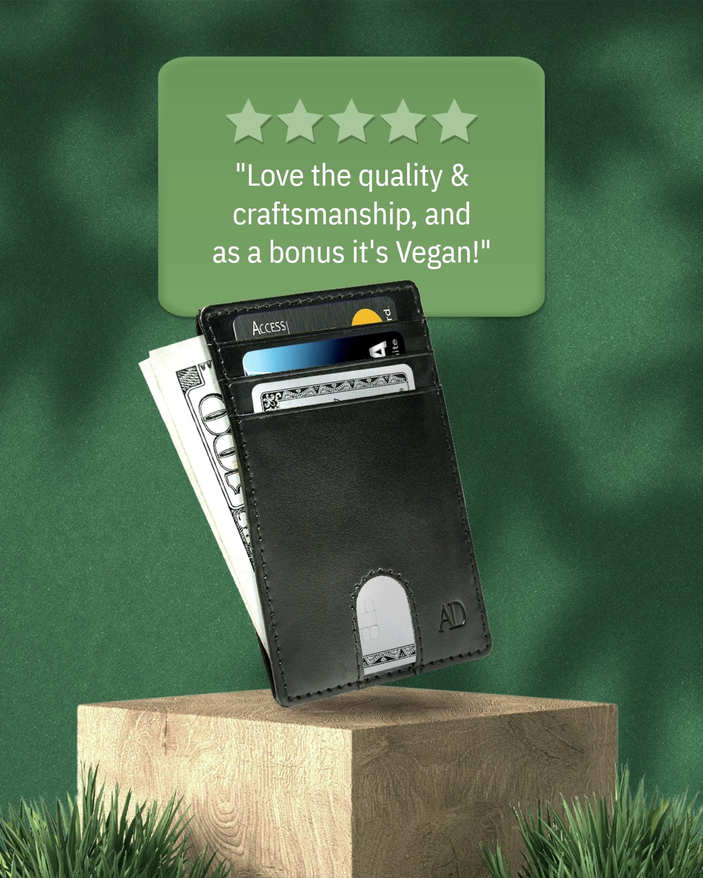 Vegan Leather Slim Card Holder – RFID Blocking, Thumb-Hole Access
