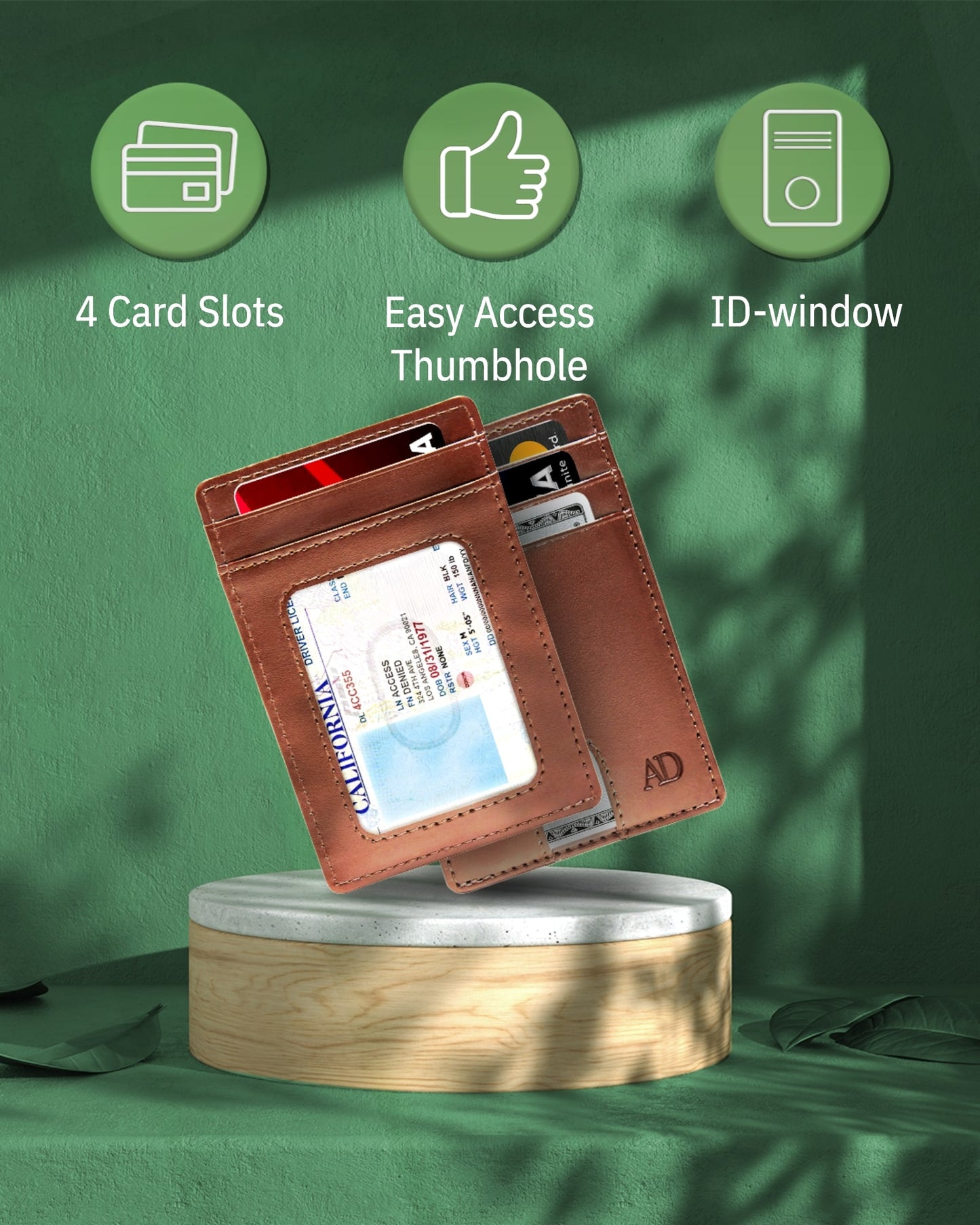 Vegan Leather Slim Card Holder – RFID Blocking, Thumb-Hole Access