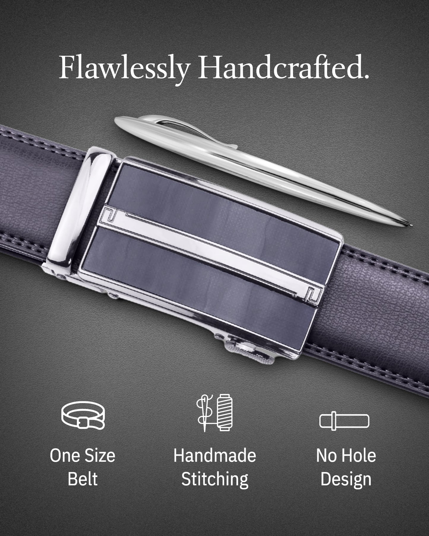 Microfiber Leather Ratchet Belt – No Holes, Custom Fit, 1.3" Strap
