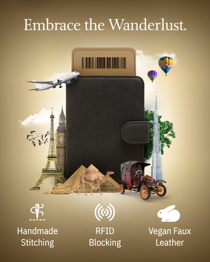 Vegan Leather Passport Holder – Travel Organizer with Snap Closure