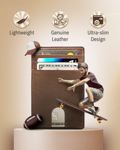 Genuine Leather Slim Card Holder – RFID Blocking, Thumb-Hole Access