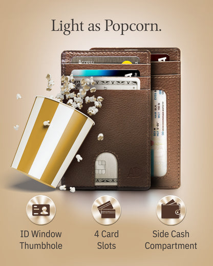 Genuine Leather Slim Card Holder – RFID Blocking, Thumb-Hole Access