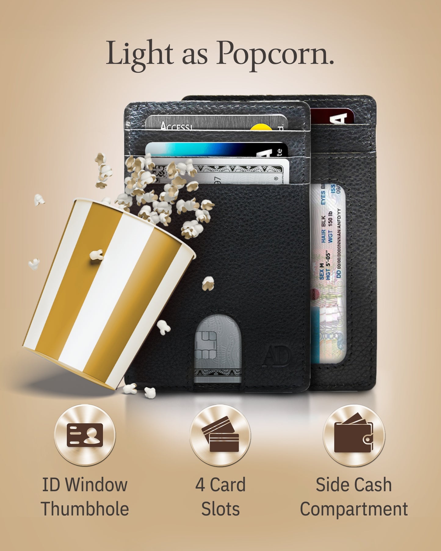 Genuine Leather Slim Card Holder – RFID Blocking, Thumb-Hole Access