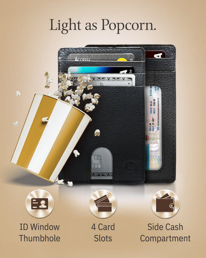 Genuine Leather Slim Card Holder – RFID Blocking, Thumb-Hole Access