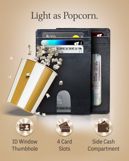 Genuine Leather Slim Card Holder – RFID Blocking, Thumb-Hole Access