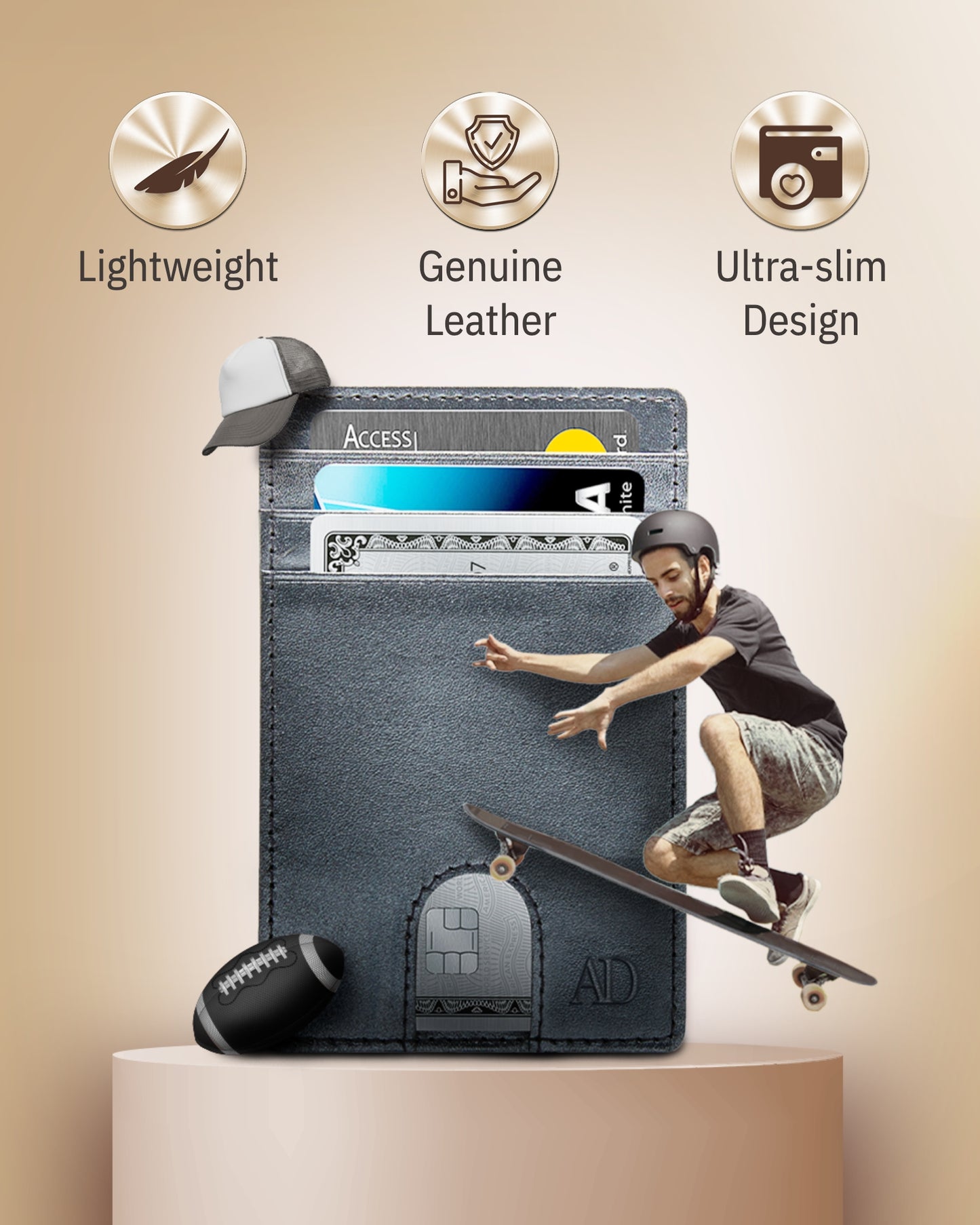 Genuine Leather Slim Card Holder – RFID Blocking, Thumb-Hole Access