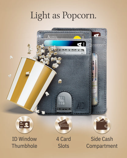 Genuine Leather Slim Card Holder – RFID Blocking, Thumb-Hole Access