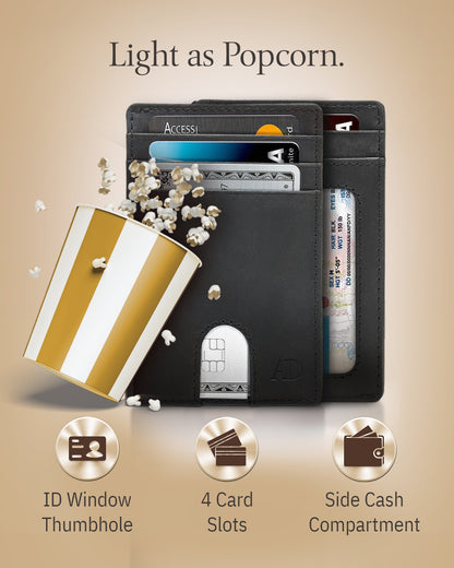 Genuine Leather Slim Card Holder – RFID Blocking, Thumb-Hole Access