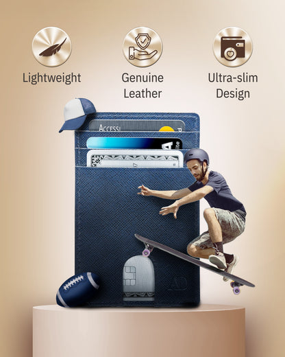 Genuine Leather Slim Card Holder – RFID Blocking, Thumb-Hole Access