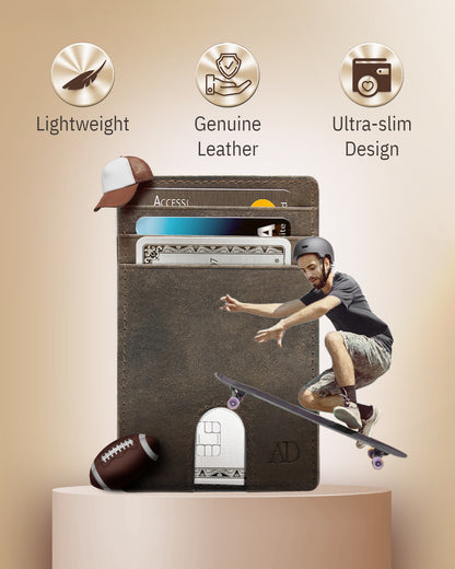 Genuine Leather Slim Card Holder – RFID Blocking, Thumb-Hole Access