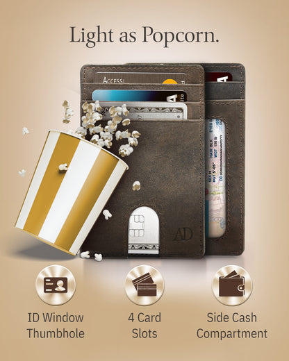 Genuine Leather Slim Card Holder – RFID Blocking, Thumb-Hole Access