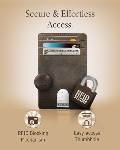 Genuine Leather Slim Card Holder – RFID Blocking, Thumb-Hole Access
