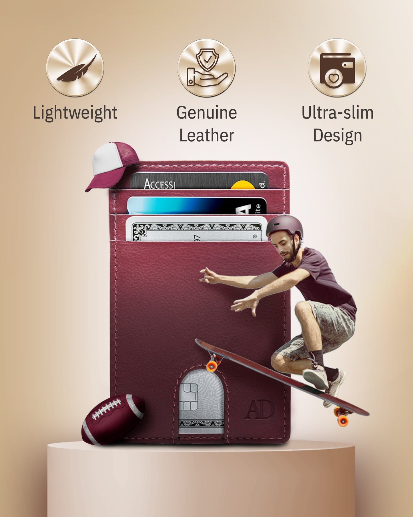 Genuine Leather Slim Card Holder – RFID Blocking, Thumb-Hole Access