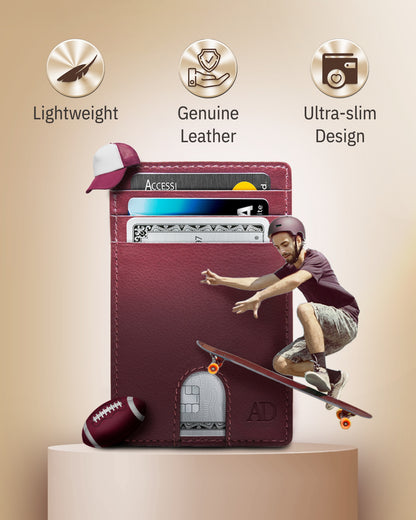 Genuine Leather Slim Card Holder – RFID Blocking, Thumb-Hole Access