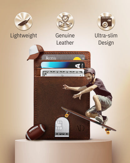 Genuine Leather Slim Card Holder – RFID Blocking, Thumb-Hole Access