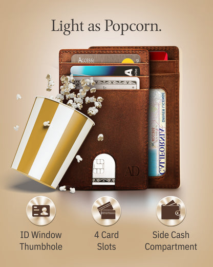 Genuine Leather Slim Card Holder – RFID Blocking, Thumb-Hole Access