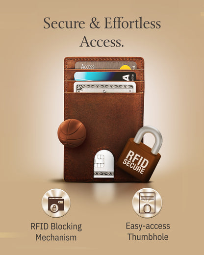 Genuine Leather Slim Card Holder – RFID Blocking, Thumb-Hole Access