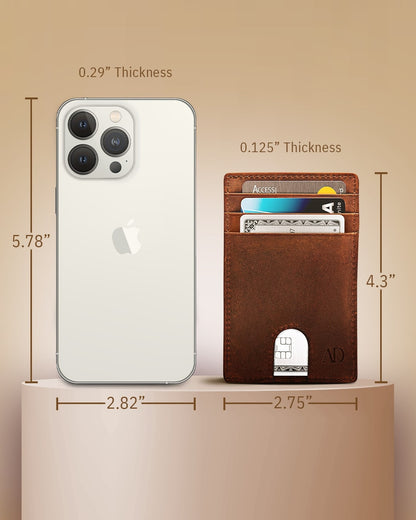 Genuine Leather Slim Card Holder – RFID Blocking, Thumb-Hole Access