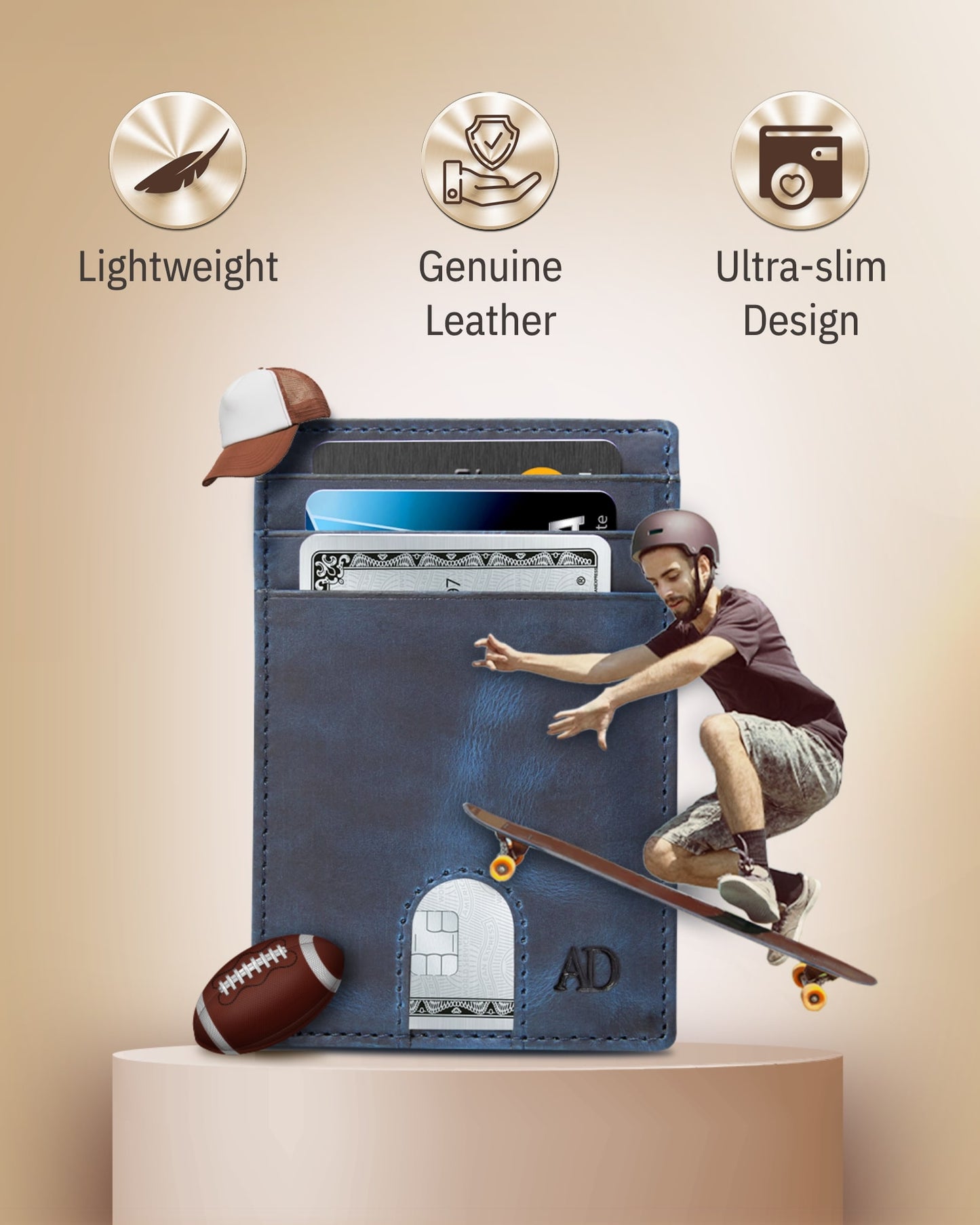 Genuine Leather Slim Card Holder – RFID Blocking, Thumb-Hole Access