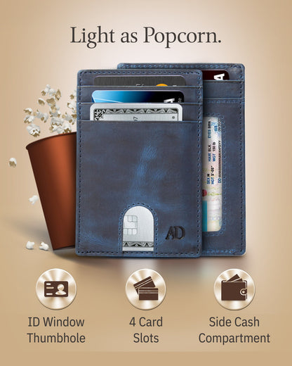Genuine Leather Slim Card Holder – RFID Blocking, Thumb-Hole Access