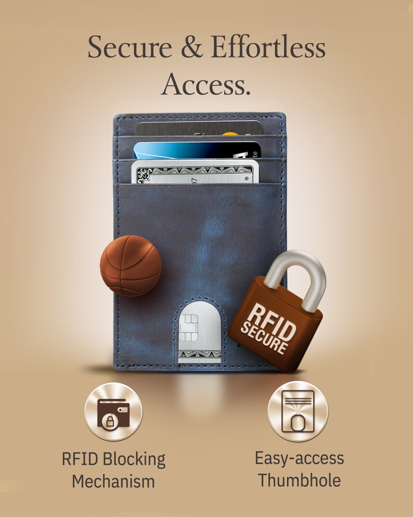 Genuine Leather Slim Card Holder – RFID Blocking, Thumb-Hole Access