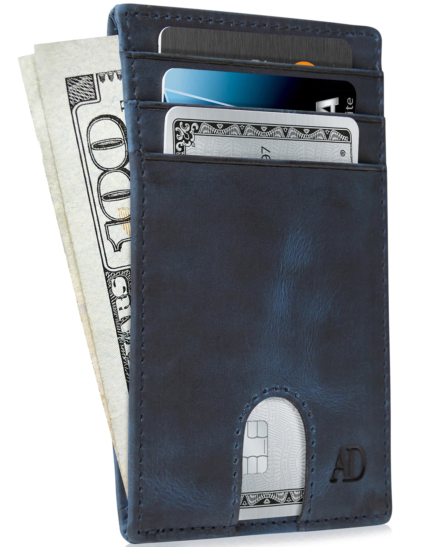 Genuine Leather Slim Card Holder – RFID Blocking, Thumb-Hole Access