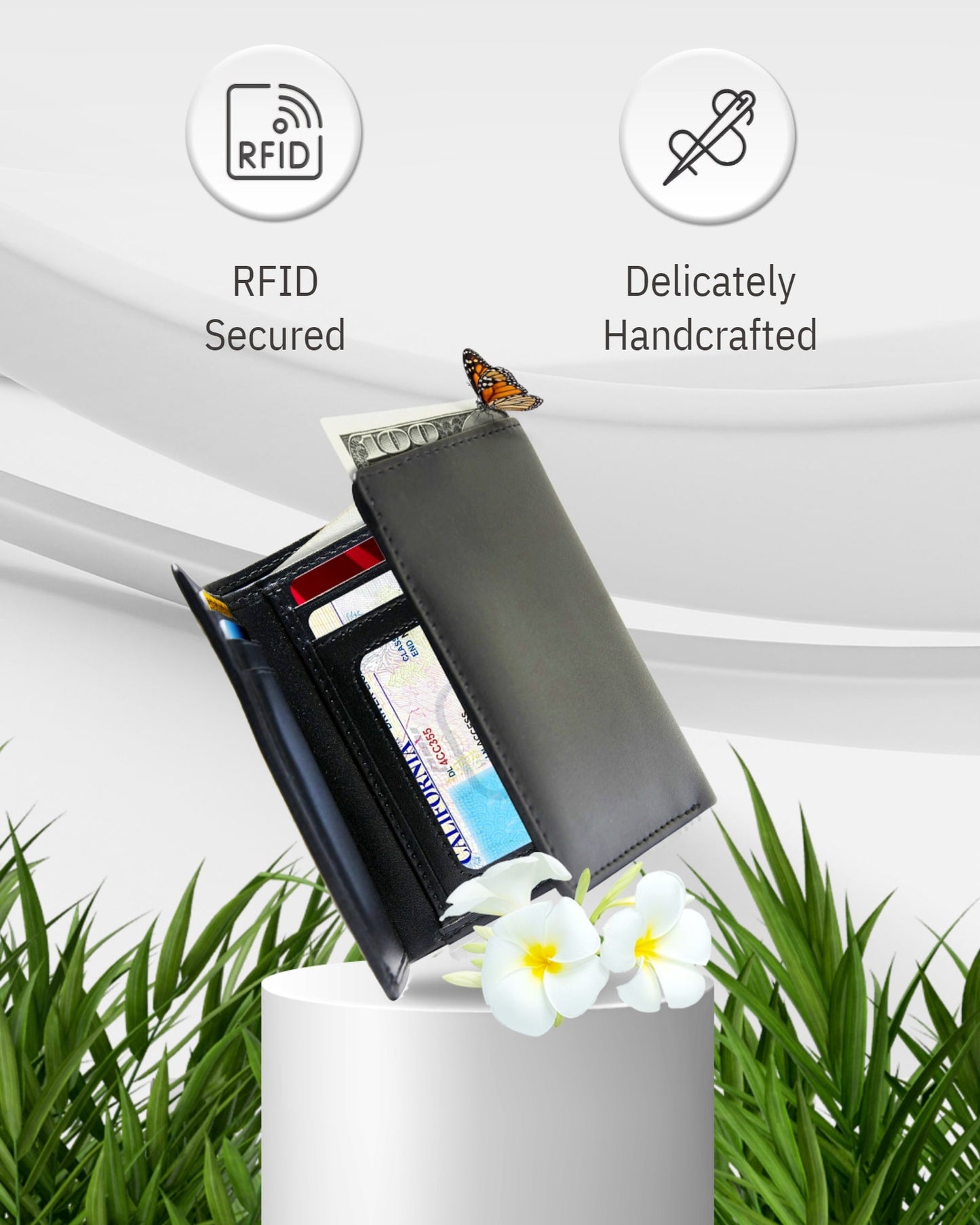 Vegan Leather Trifold Wallet – ID Window, RFID Blocking
