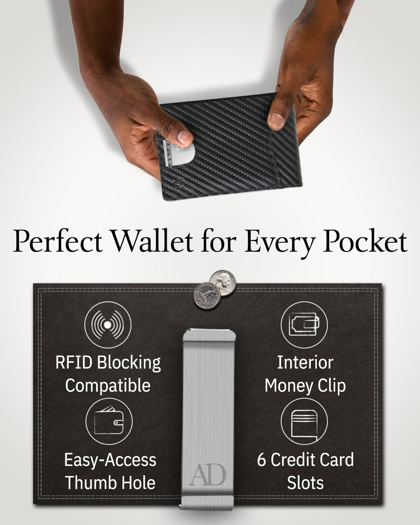 Genuine Leather Slim Money Clip Wallet – 7 Card Slots, RFID Blocking