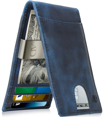 Genuine Leather Slim Money Clip Wallet – 7 Card Slots, RFID Blocking