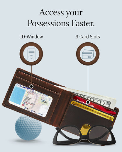 Genuine Leather Pull-Strap Bifold Wallet – Holds 7 Cards, RFID Blocking