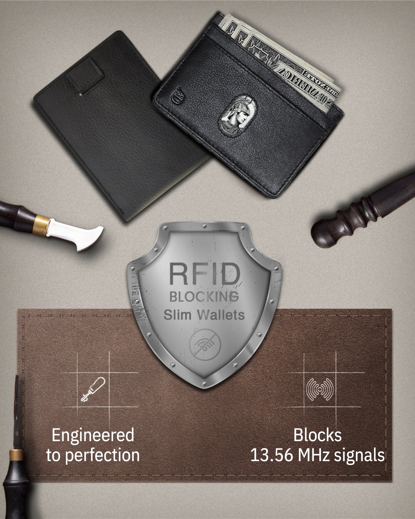 Genuine Leather Slim Bifold Wallet – Pull-Strap Card Access, RFID Blocking