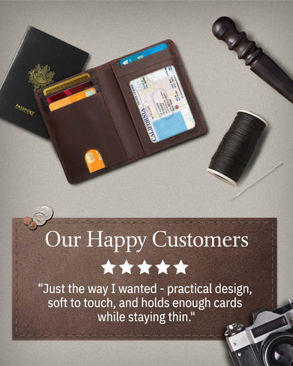 Genuine Leather Slim Bifold Wallet – Pull-Strap Card Access, RFID Blocking