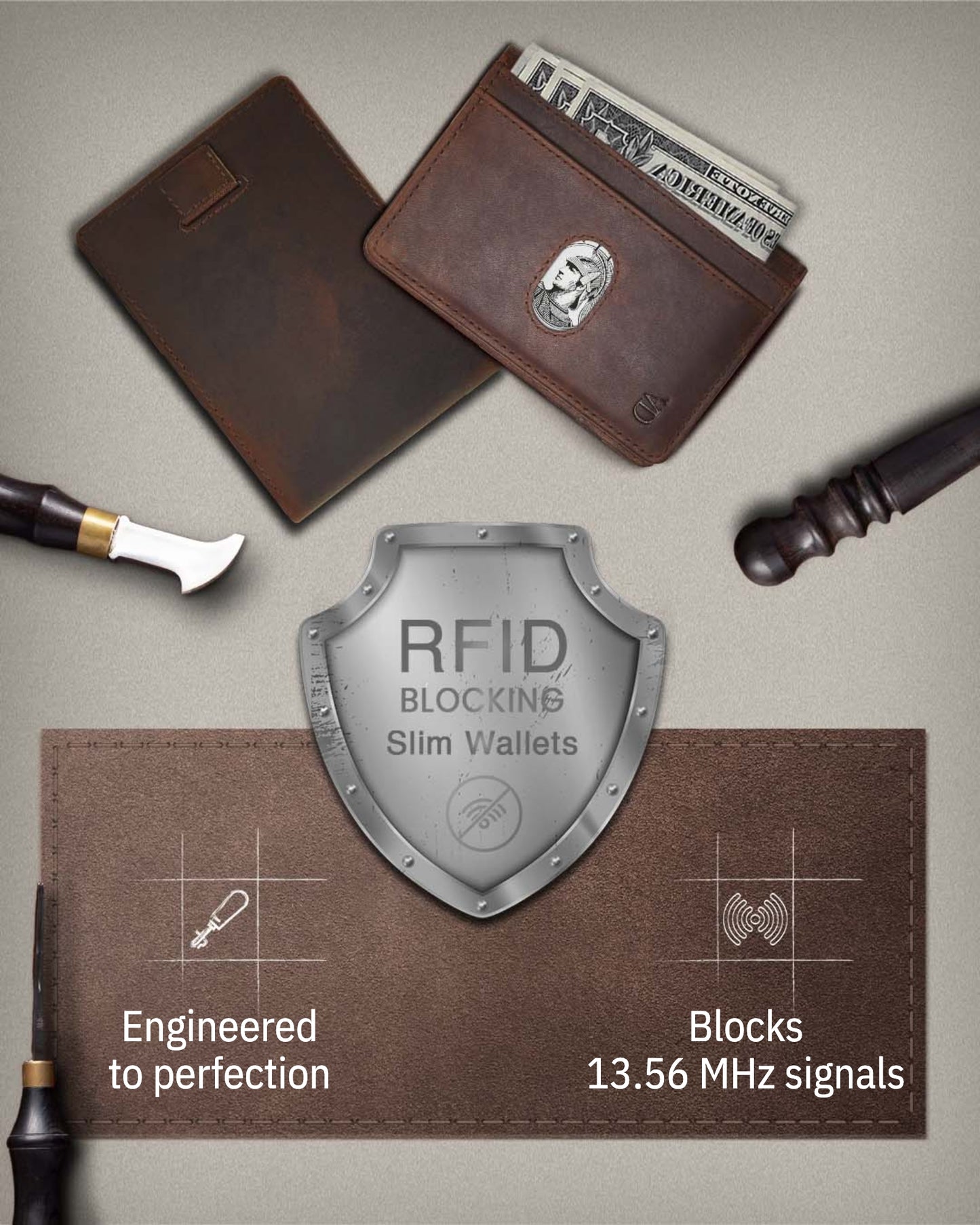 Genuine Leather Slim Bifold Wallet – Pull-Strap Card Access, RFID Blocking