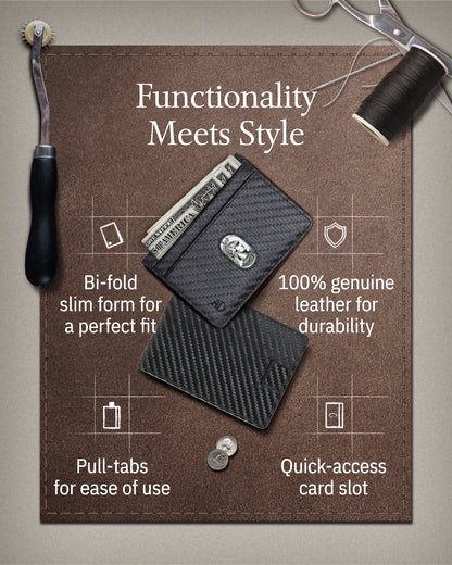 Genuine Leather Slim Bifold Wallet – Pull-Strap Card Access, RFID Blocking