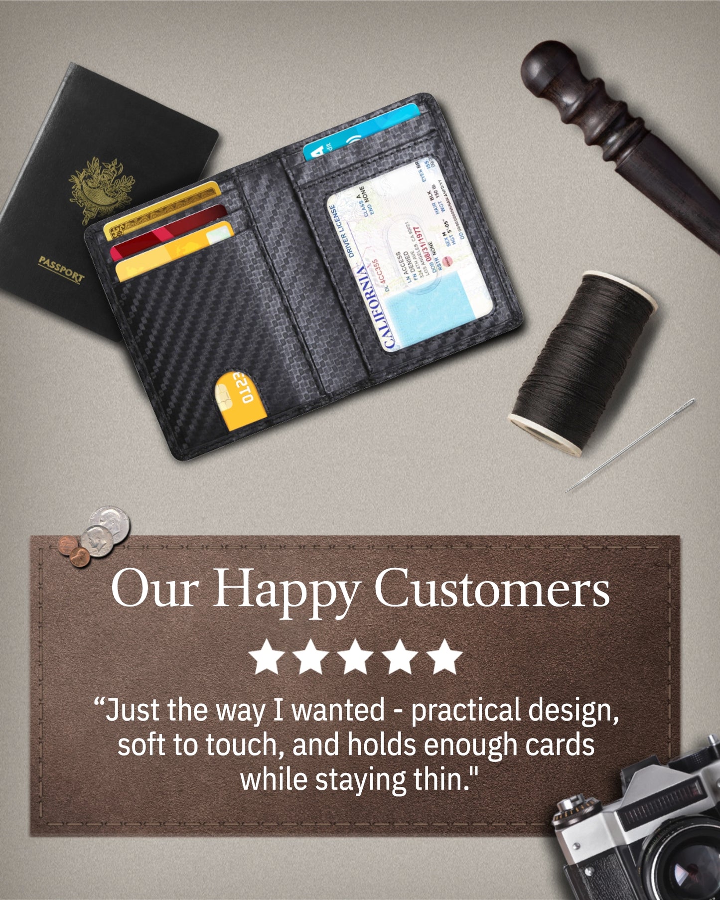 Genuine Leather Slim Bifold Wallet – Pull-Strap Card Access, RFID Blocking
