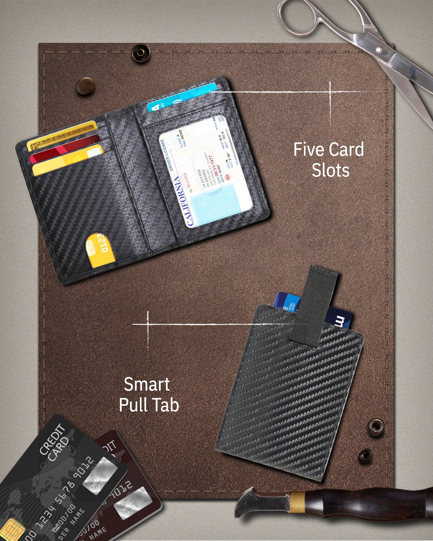 Genuine Leather Slim Bifold Wallet – Pull-Strap Card Access, RFID Blocking