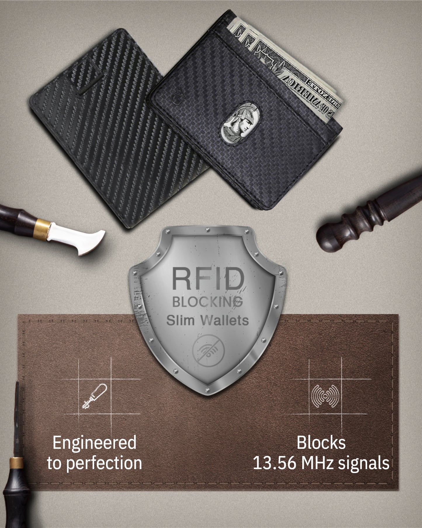 Genuine Leather Slim Bifold Wallet – Pull-Strap Card Access, RFID Blocking