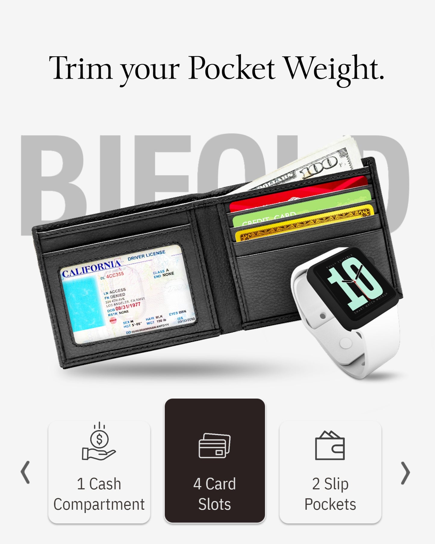 Genuine Leather Slim Bifold Wallet – ID Window, RFID Blocking