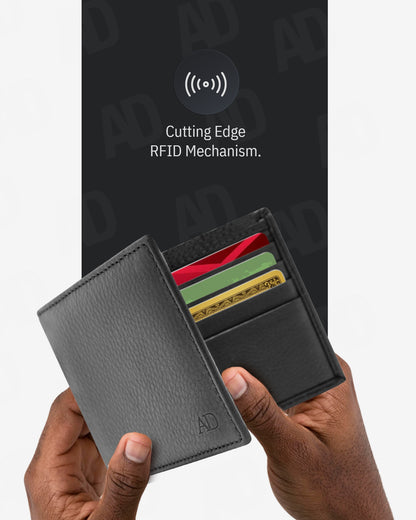 Genuine Leather Slim Bifold Wallet – ID Window, RFID Blocking