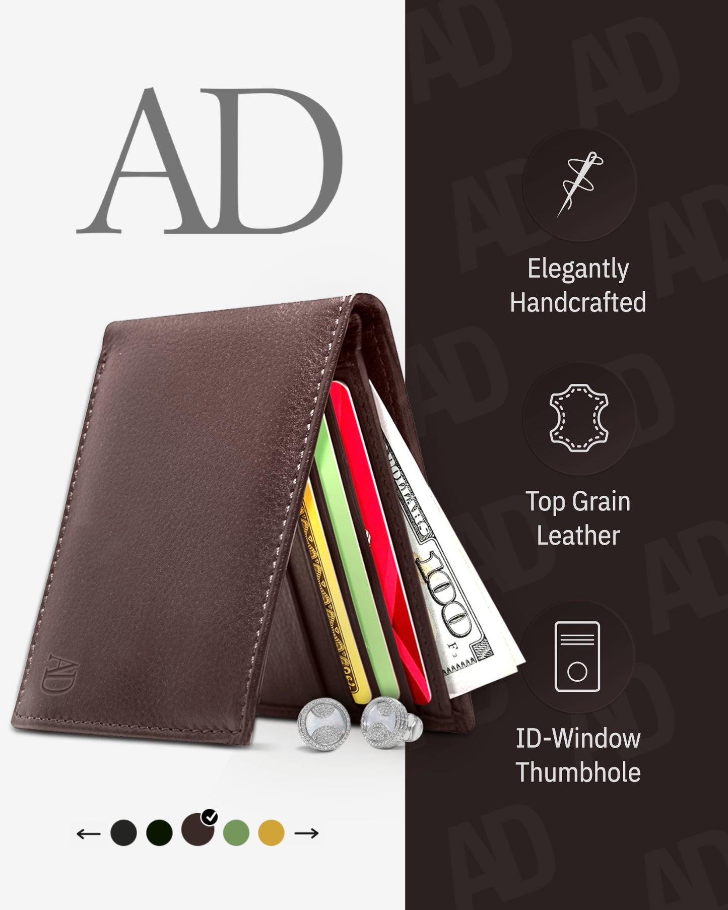 Genuine Leather Slim Bifold Wallet – ID Window, RFID Blocking