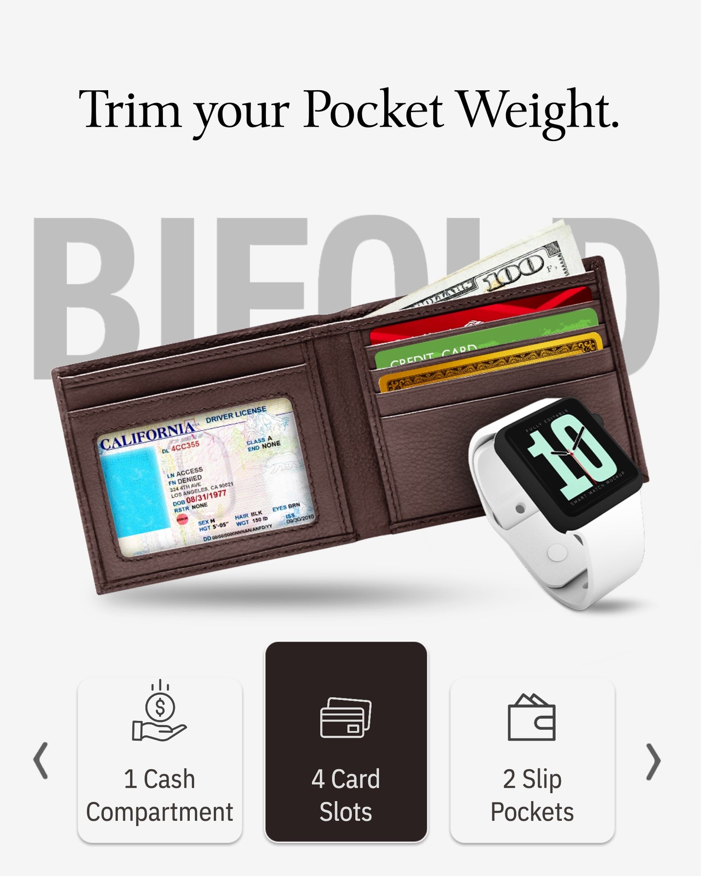 Genuine Leather Slim Bifold Wallet – ID Window, RFID Blocking