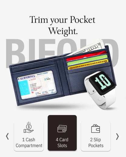 Genuine Leather Slim Bifold Wallet – ID Window, RFID Blocking