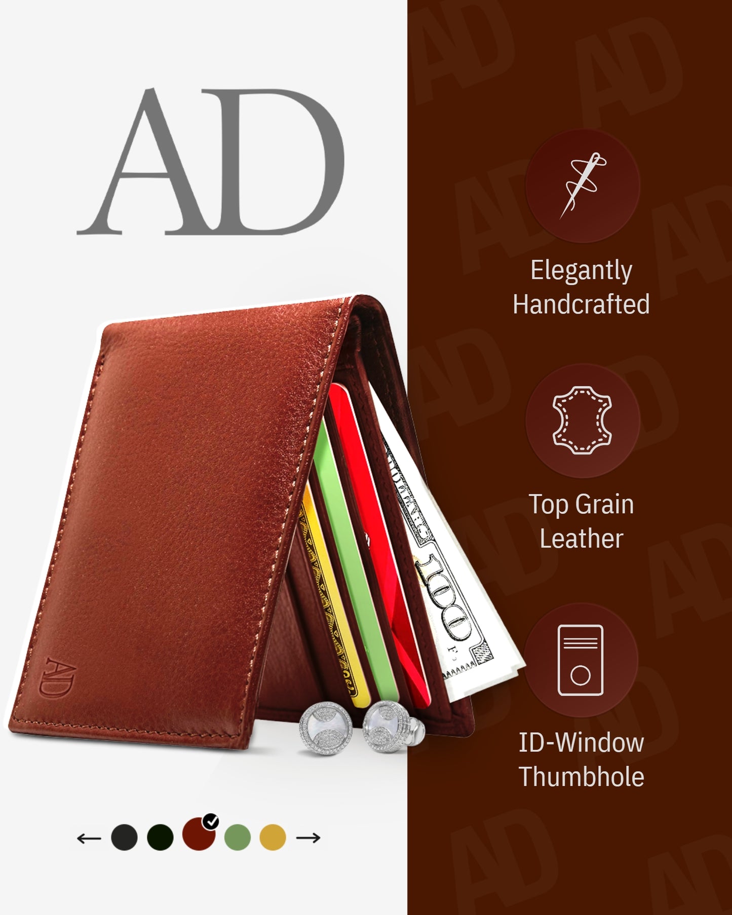 Genuine Leather Slim Bifold Wallet – ID Window, RFID Blocking