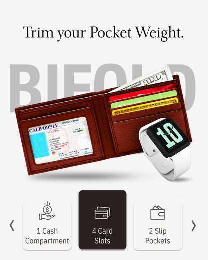 Genuine Leather Slim Bifold Wallet – ID Window, RFID Blocking