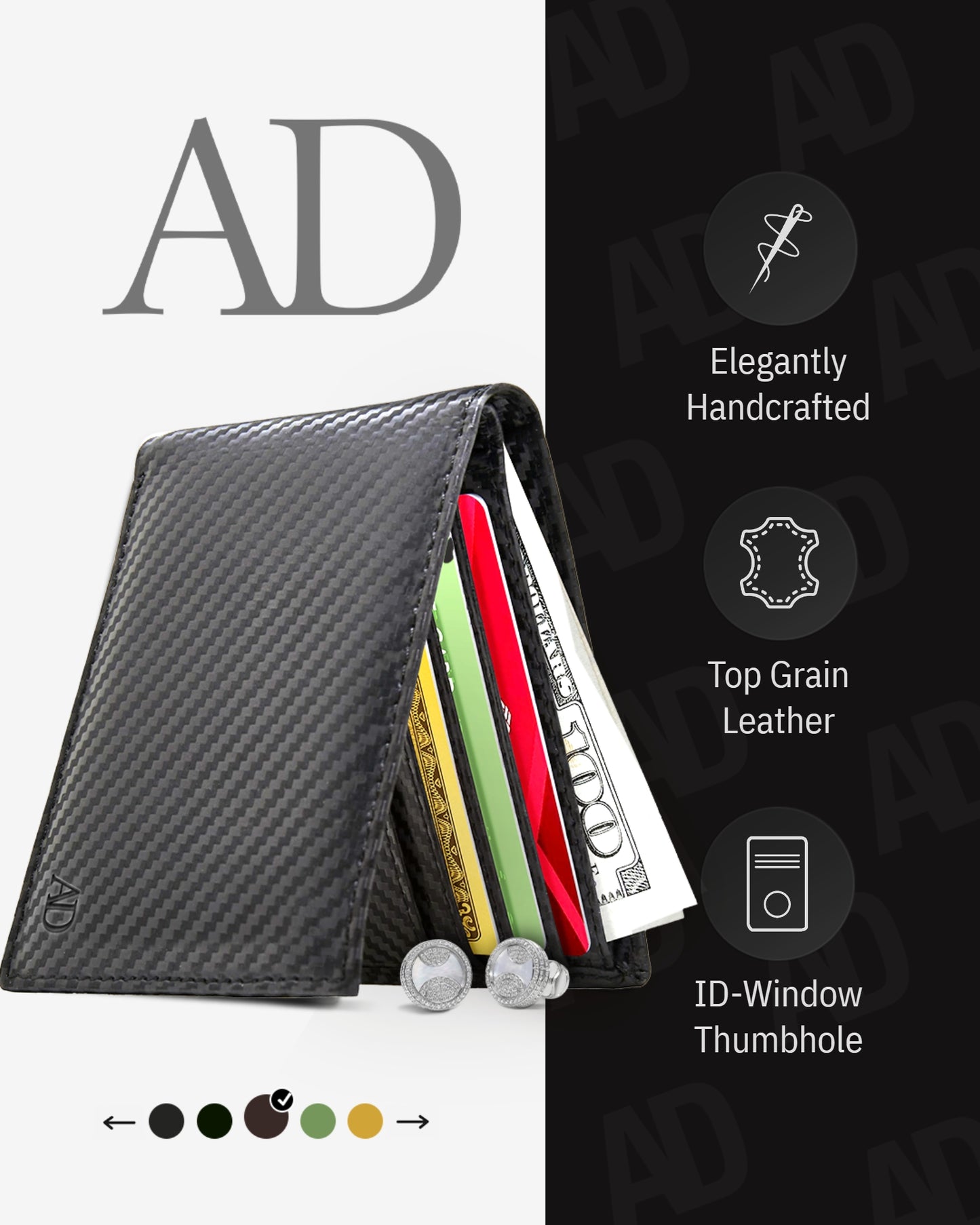 Genuine Leather Slim Bifold Wallet – ID Window, RFID Blocking