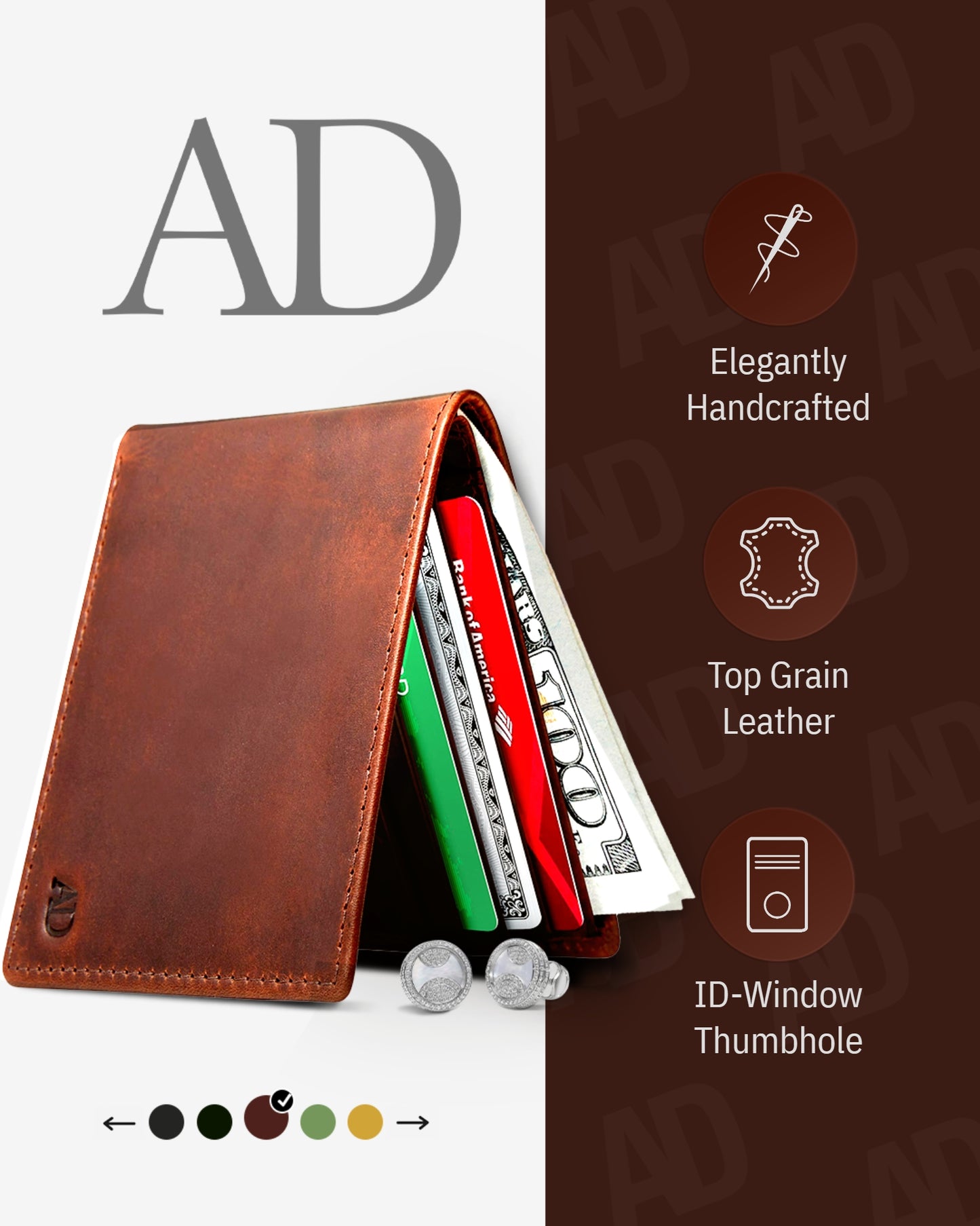 Genuine Leather Slim Bifold Wallet – ID Window, RFID Blocking